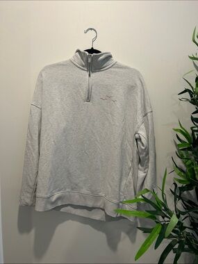Light Gray Half-Zip Pullover with Subtle Embroidered Birds